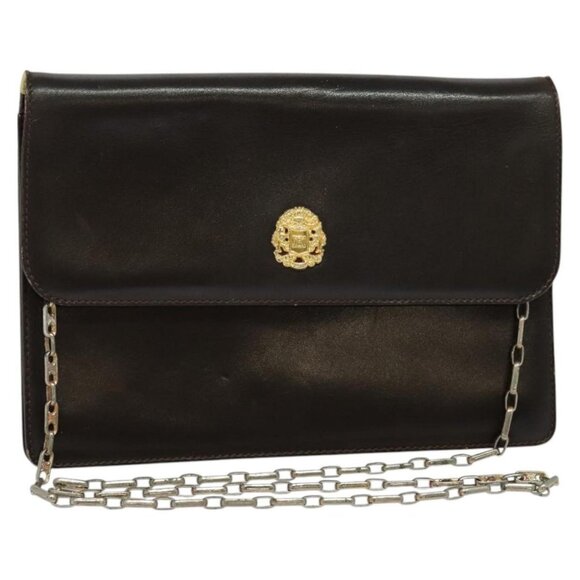 CELINE Chain Shoulder Bag Leather Brown Gold Auth BA2445 - Picture 1 of 16